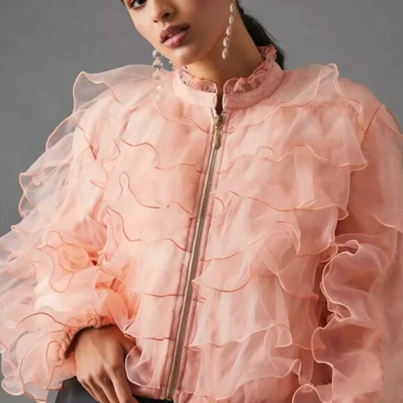 Anthropologie Eva Franco Ruffle Organza Bomber Jacket - Picture 3 of 13